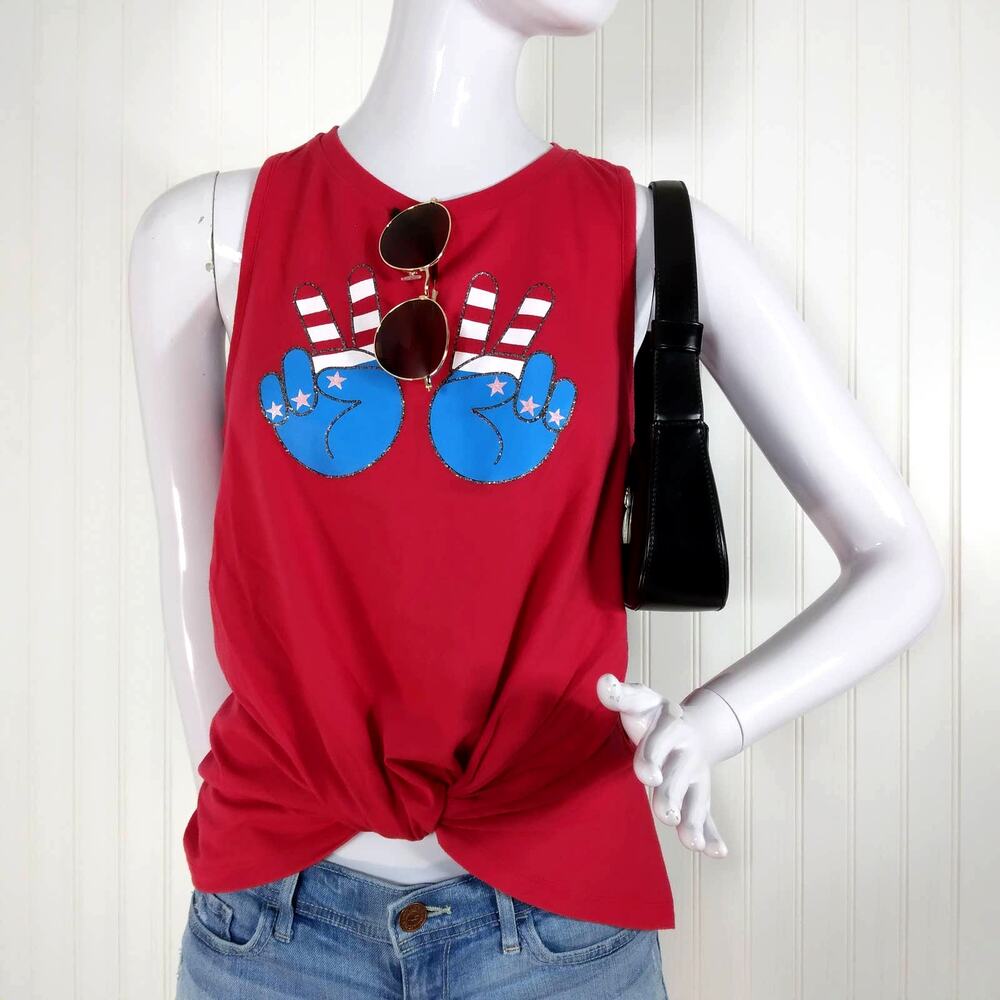 Joe Boxer patriotic tank top size large red with blue hand graphics